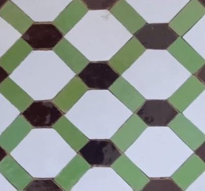 Riad Garden Moroccan mosaic tile — coriander green, aubergine and white octagon zellij — My Moroccan Tile